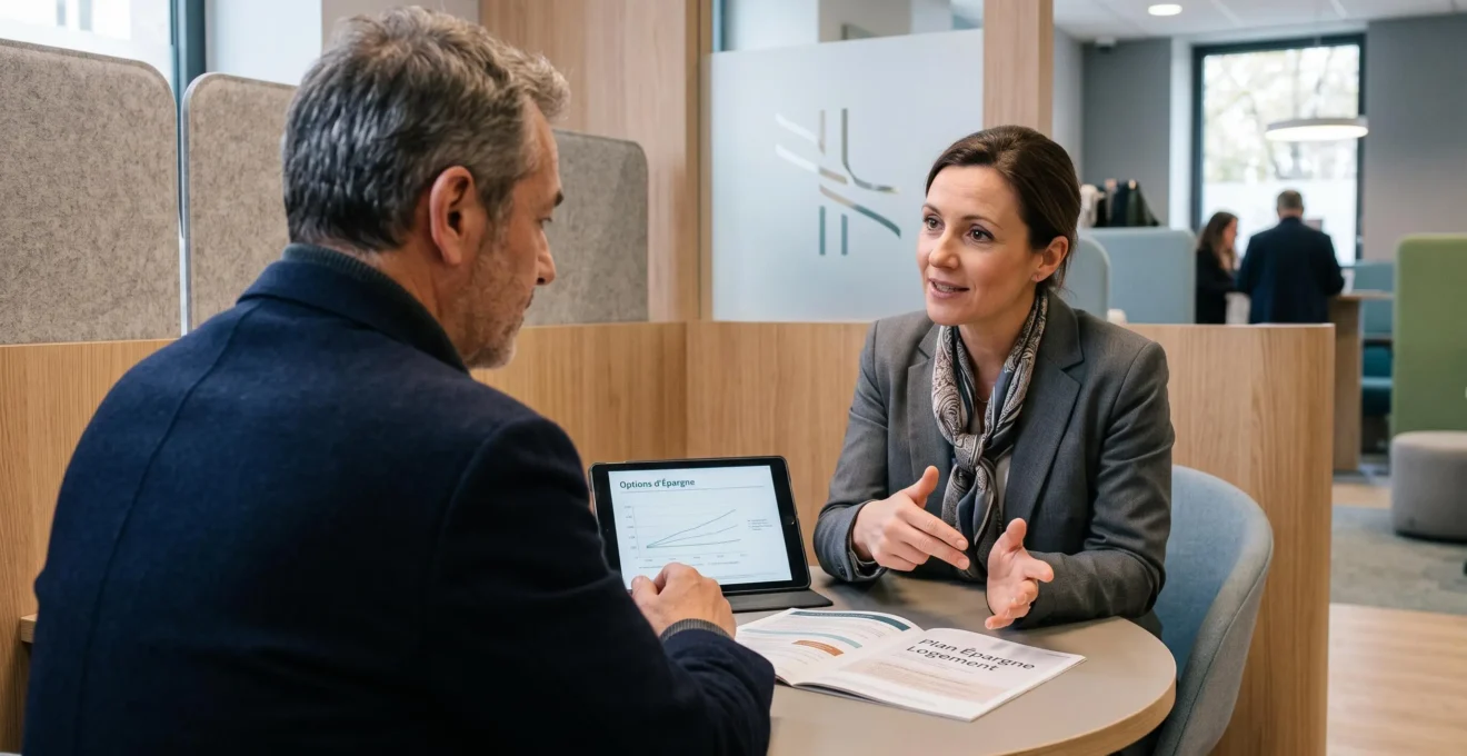 Bank advisor explaining savings options to senior client in consultation
